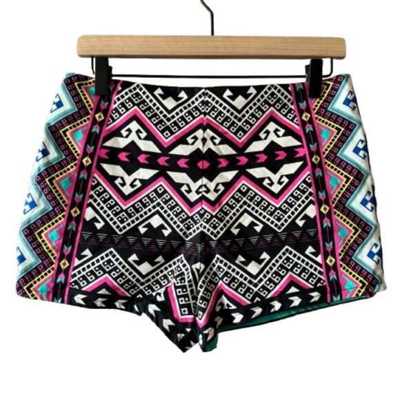 Women's L Akira Chicago Neon Abstract Southwestern Patterned Mini Shorts - Picture 1 of 5